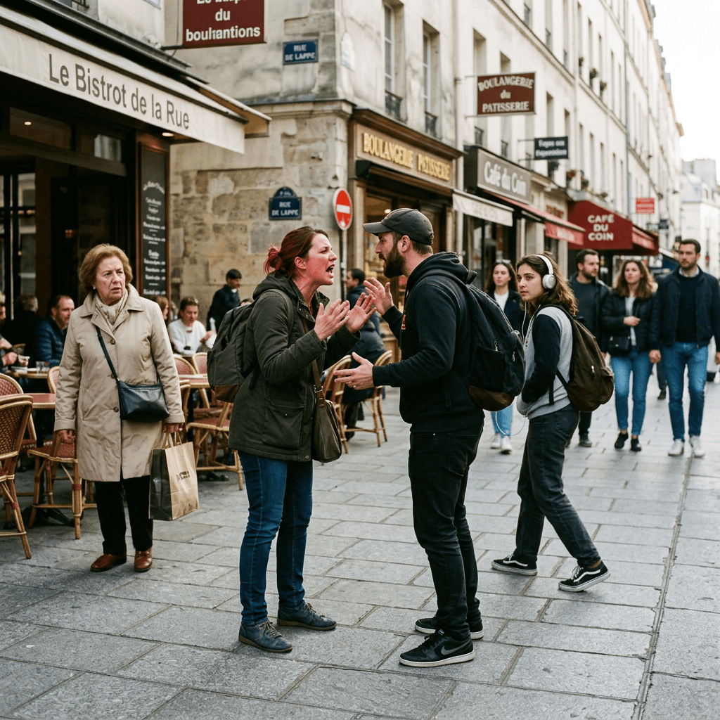 Passants observant une dispute de rue
